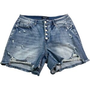 Judy Blue Distressed Denim Cut Off Jean Shorts Button Fly Blue Size 2XL